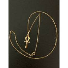 Load image into Gallery viewer, 18K Saudi Gold Necklace Chain 15.50&quot; w/ Cross Ankh Pendant 1.98 grams - Rafant
