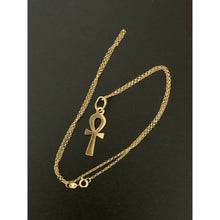 Load image into Gallery viewer, 18K Saudi Gold Necklace Chain 15.50&quot; w/ Cross Ankh Pendant 1.98 grams - Rafant
