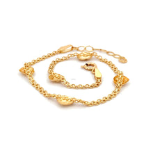 Load image into Gallery viewer, 18K Yellow Gold Bracelet Heart Charms 6.75 inches plus one inch extension - Rafant
