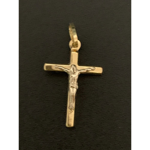 18K Gold Pendant Cross Jesus Christ Two Tone Yellow White Gold 1.01 grams - Rafant