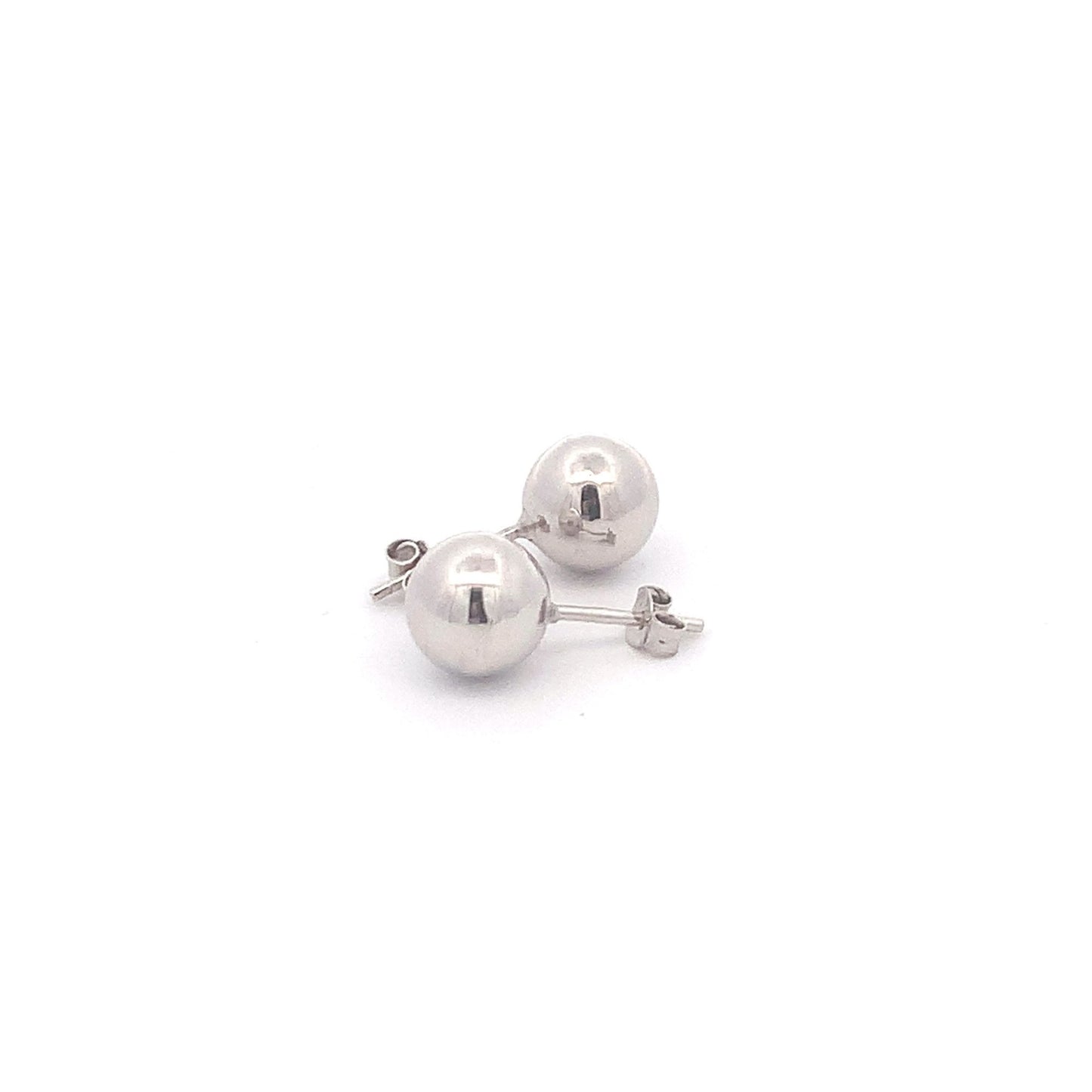 18K White Gold Earrings Stud Balls Polished 1.63 grams - Rafant