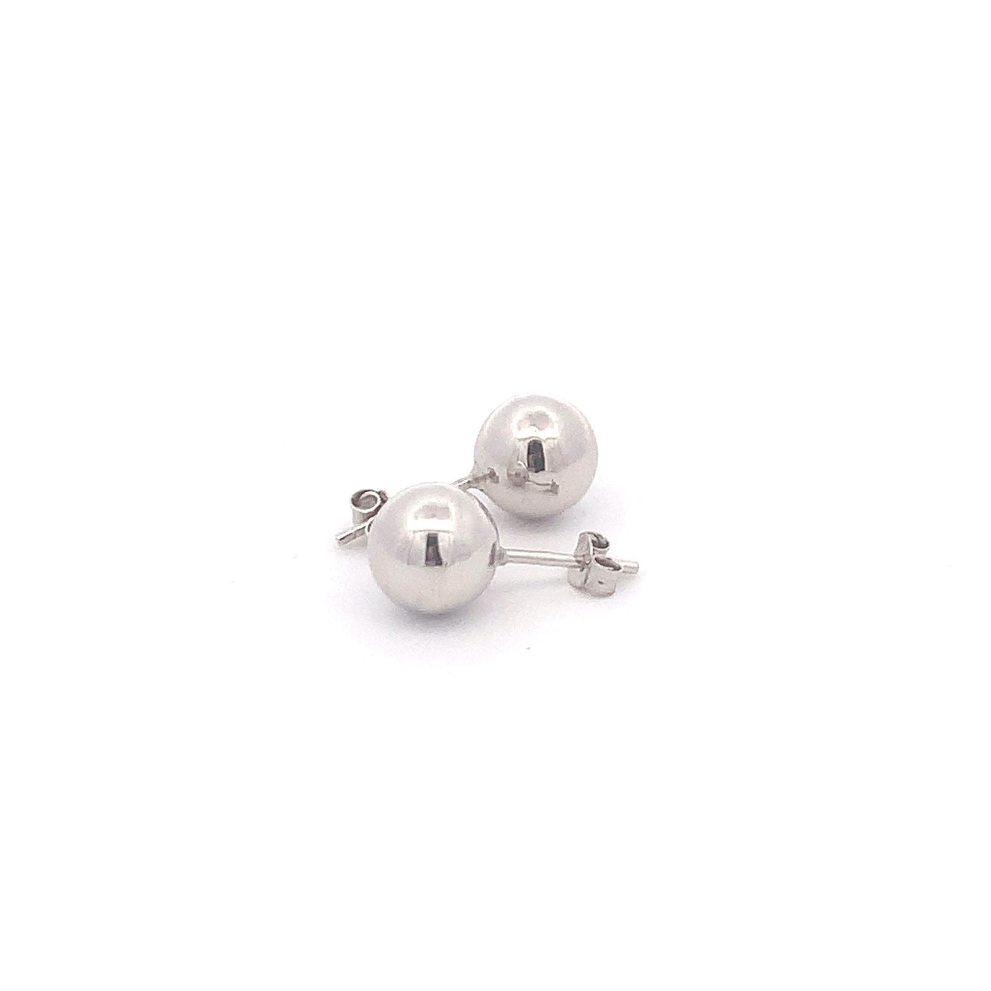 18K White Gold Earrings Stud Balls Polished 1.63 grams - Rafant