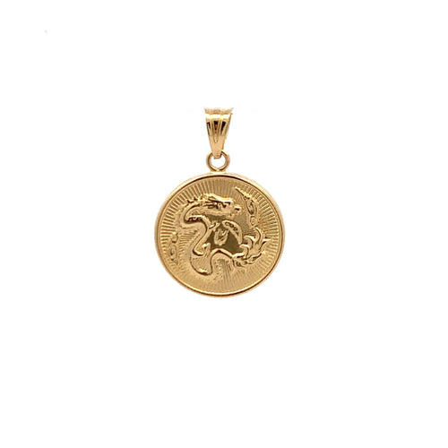 18K Yellow Gold Lucky Dragon Pendant Round 1.41 grams - Rafant