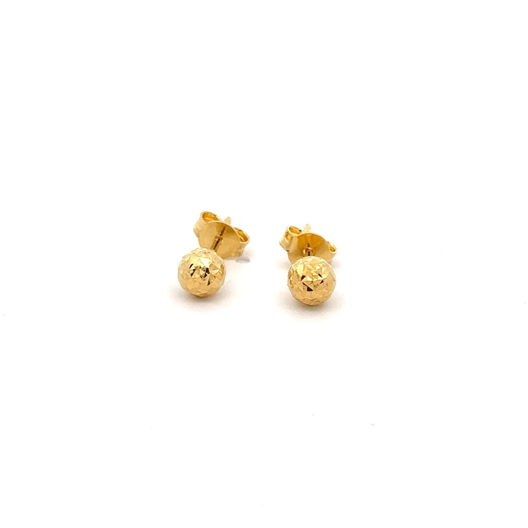 18K Gold Earrings Stud Balls Textured 0.81 grams Small - Rafant