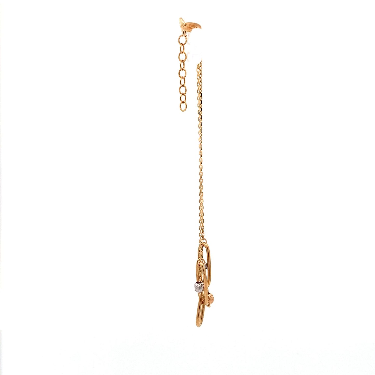 18K Gold Bracelet Cable Chain White Rose Yellow Gold Beads S 6.5 inches 0.5" extension 2.39 grams - Rafant
