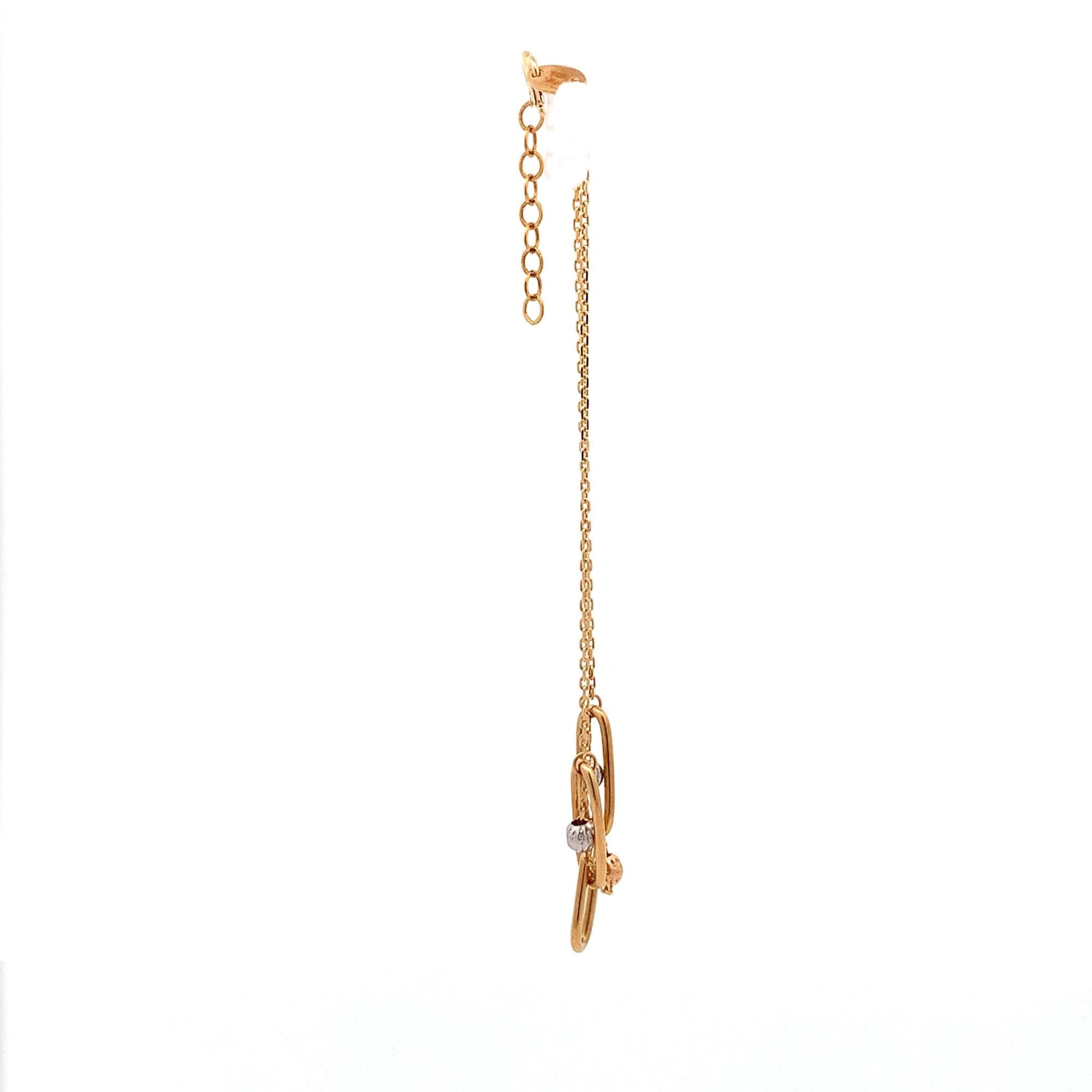 18K Gold Bracelet Cable Chain White Rose Yellow Gold Beads S 6.5 inches 0.5" extension 2.39 grams - Rafant