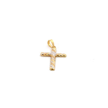 Load image into Gallery viewer, 18K Gold Pendant Cross  Religious Tricolor White Rose Yellow 1.14 grams - Rafant
