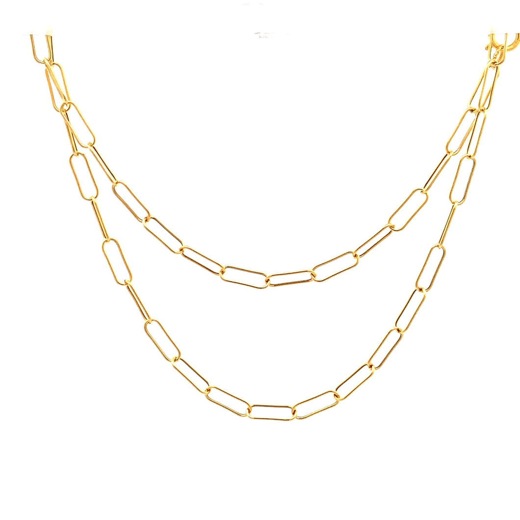 18K Yellow Gold Necklace Chain Paperclip Small Link Size 15.75 inches 1.38 grams - Rafant