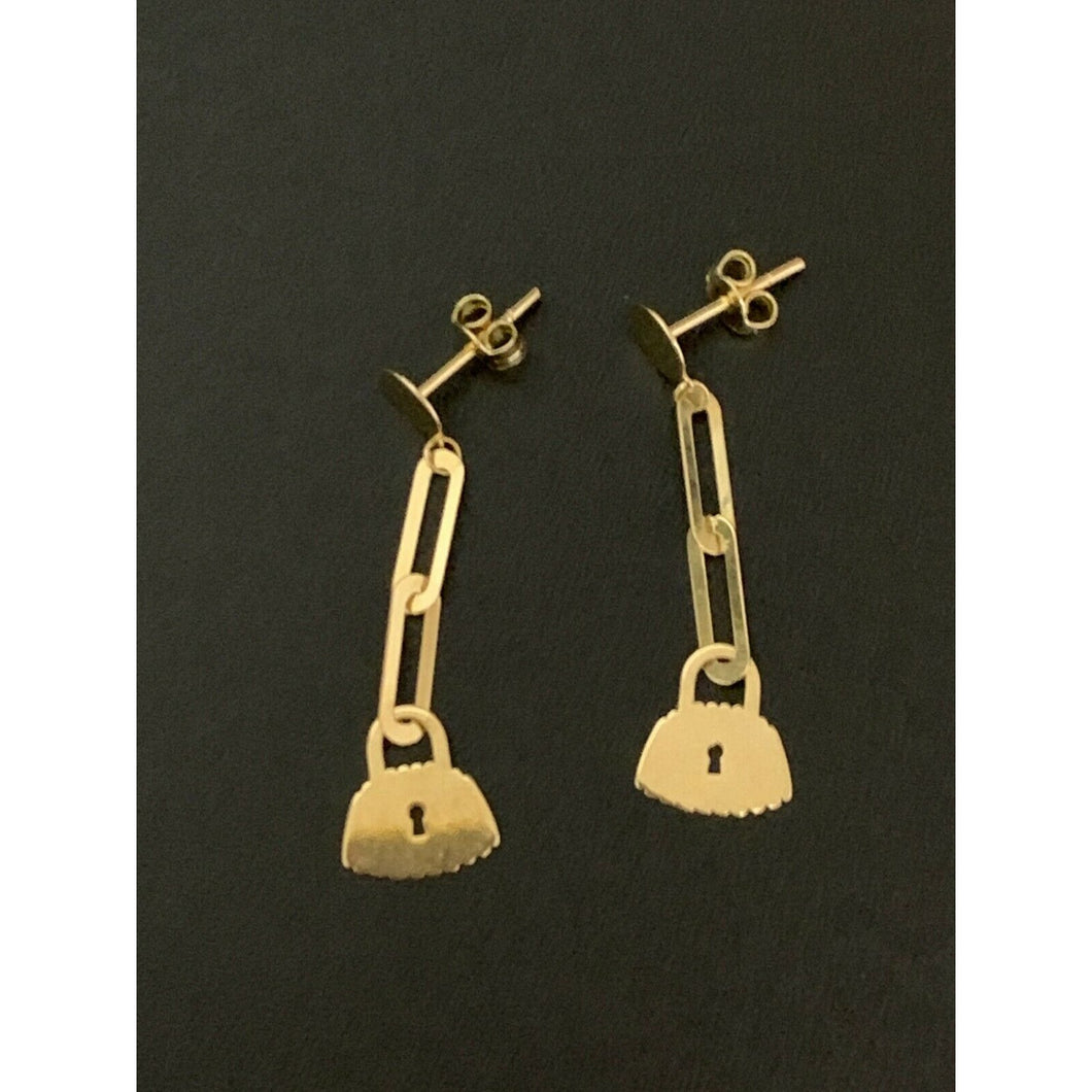 18K Saudi  Gold Dangling Paper Clips Earrings - Rafant