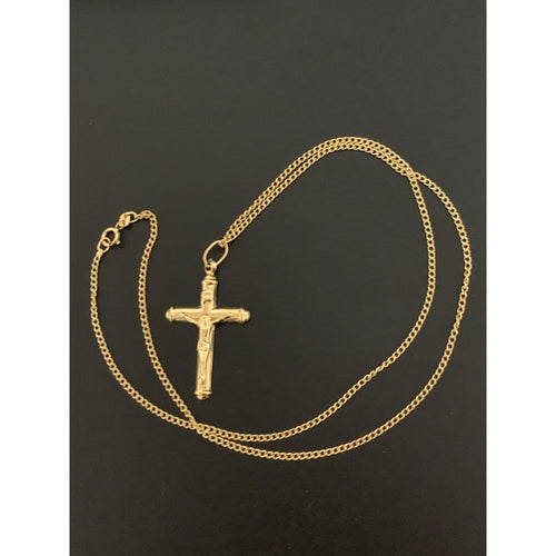 18K Gold Necklace Chain Curb 17.75 inches with Cross Pedant 2.33 grams - Rafant