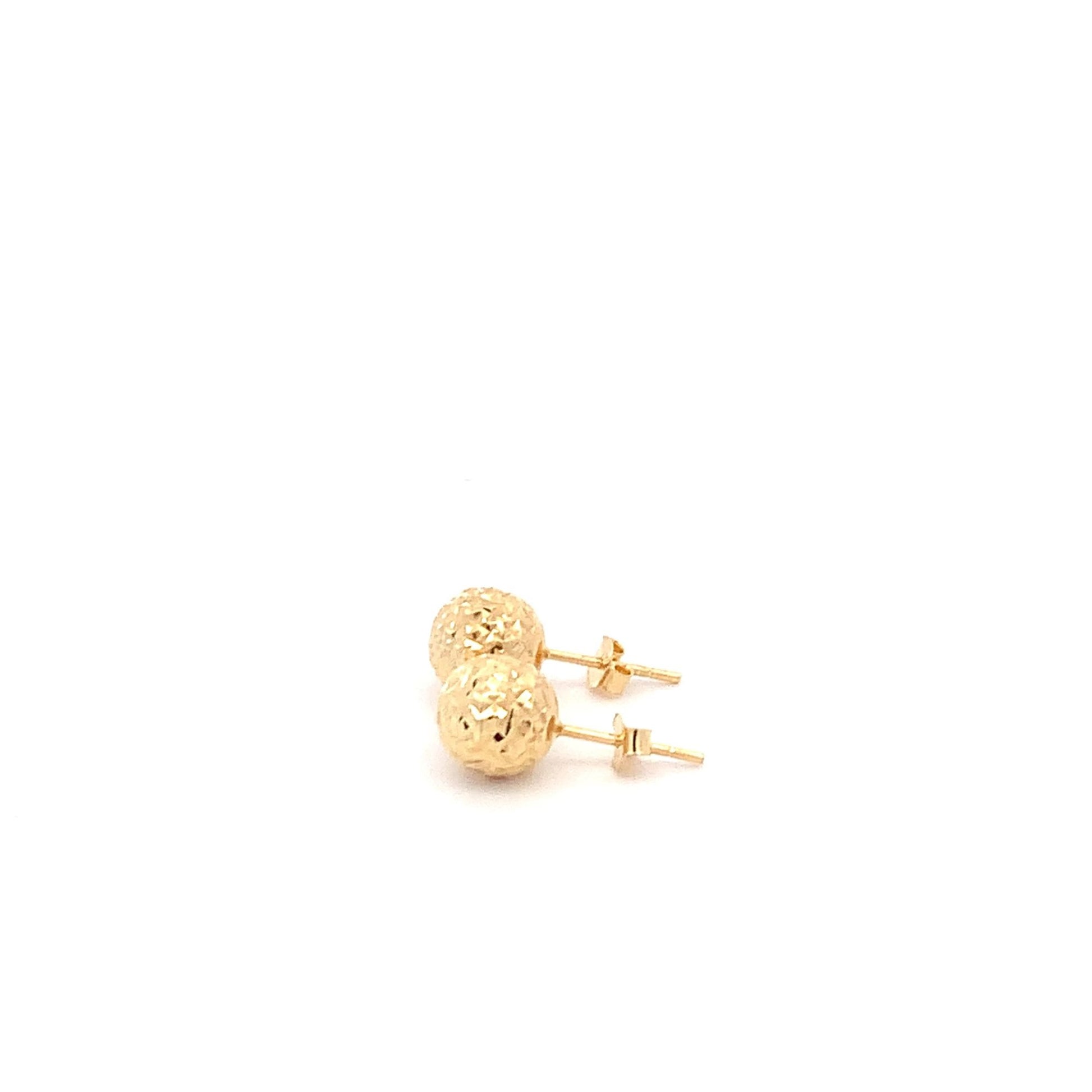 18K Yellow Gold Earrings Stud Ball Textured 1.44 grams - Rafant