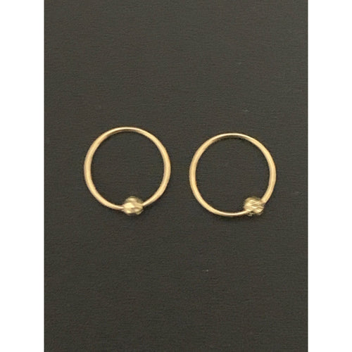 18K Gold Earrings Hoops Beads Small Tiny 0.62 grams - Rafant