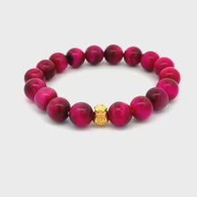 Load and play video in Gallery viewer, 24K Gold Money Bag Lucky Charm Bracelet Pink Tiger&#39;s Eye Gemstones 10mm
