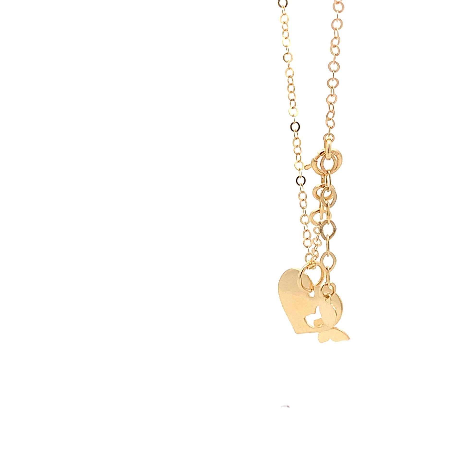 18K Yellow Gold Necklace Chain 17 inches Pendant Heart plus 0.75 inches Extension - Rafant