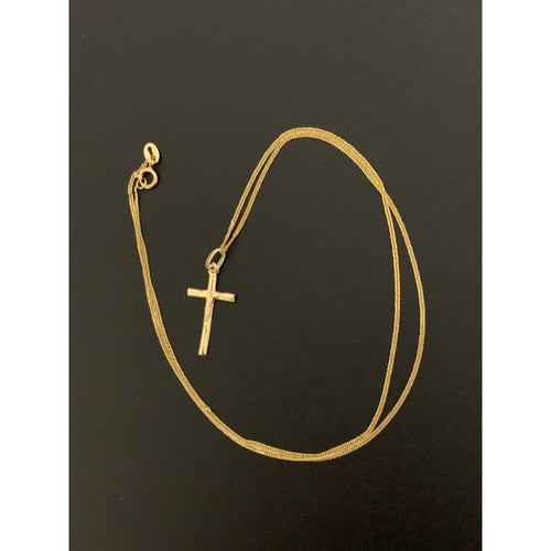 18K Gold Necklace Chain 17.75 inches with Cross Pendant 1.15 grams - Rafant