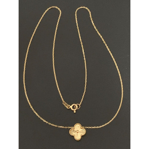 18K Gold Necklace Centered Flower 16 inches 2.22 grams - Rafant