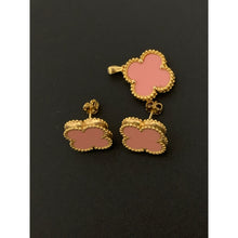 Load image into Gallery viewer, 18K Gold Earrings Pendant Clover Flower Pink Rose Quartz 3.27 grams - Rafant
