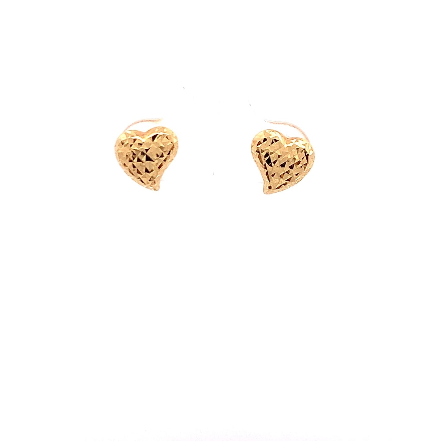 18K Yellow Gold Earrings Heart Stud Textured 0.95 grams Small - Rafant