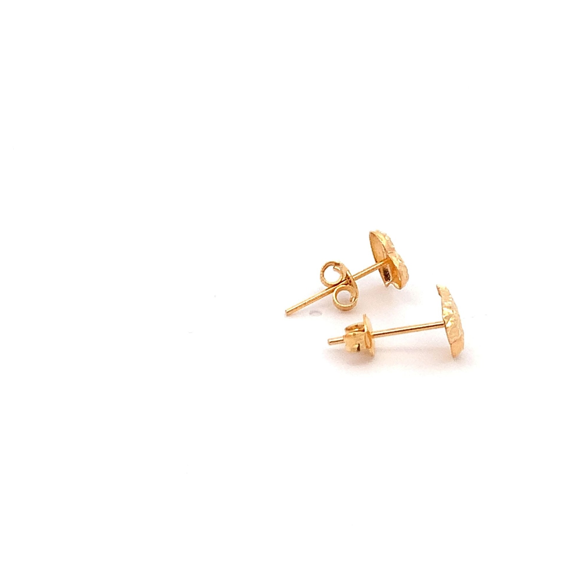 18K Yellow Gold Earrings Heart Stud Textured 0.95 grams Small - Rafant