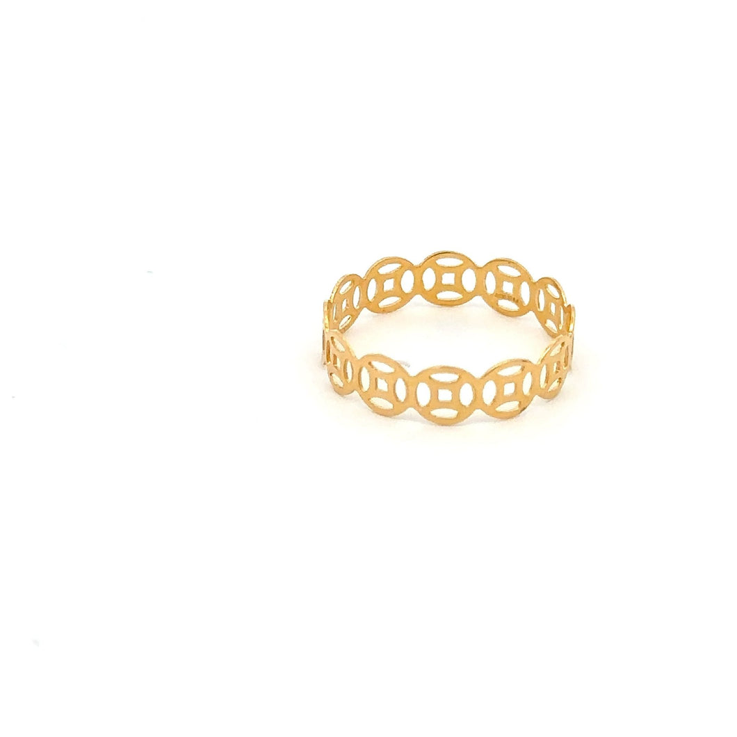 18K Gold Ring Fortune Coin Size Size 7.5 - Rafant