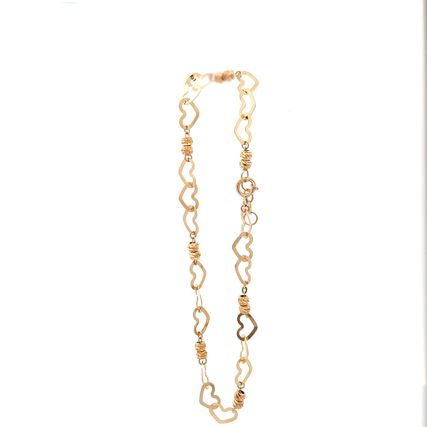 18K Yellow Gold Bracelet Heart Beads 2.46 grams 7.5 inches - Rafant