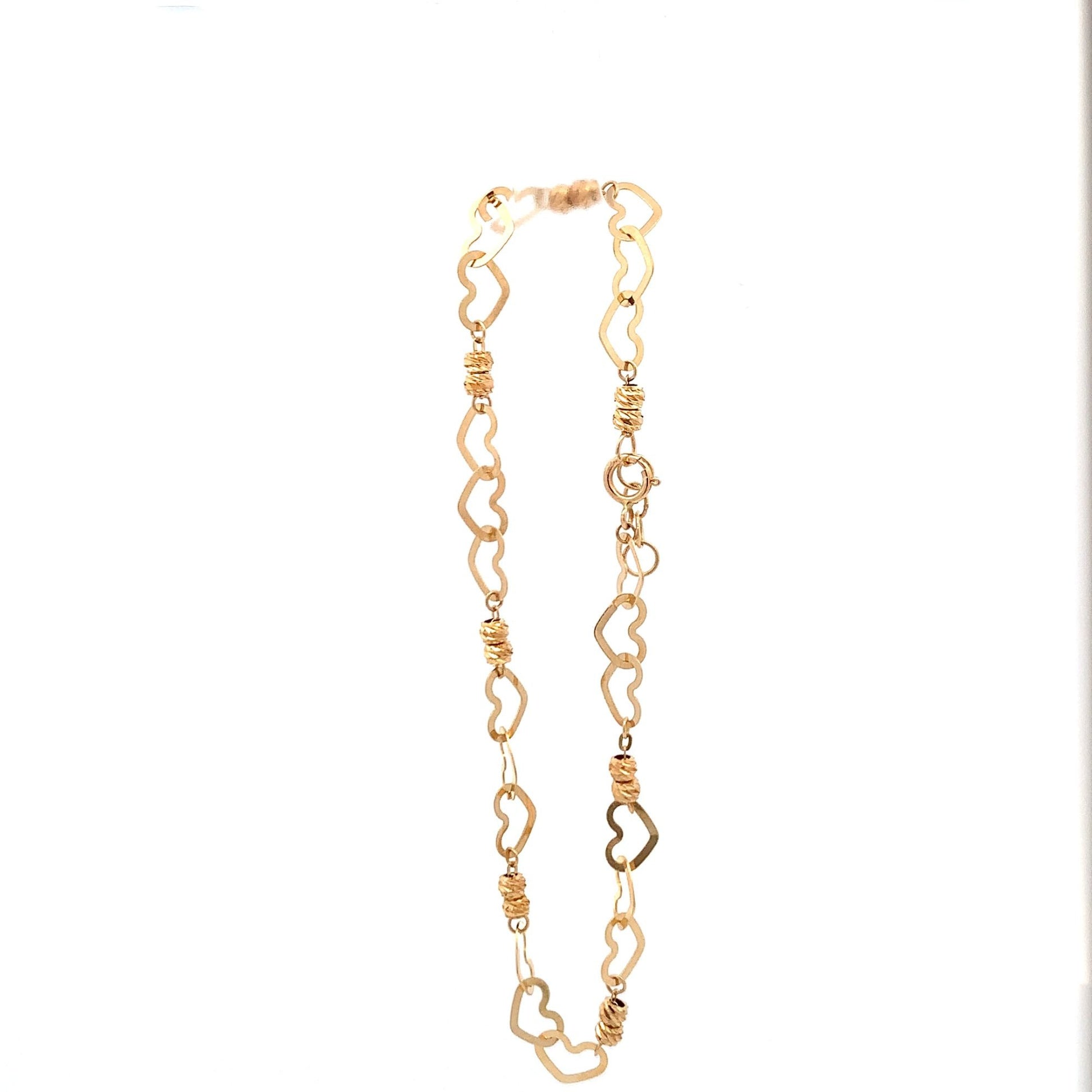 18K Yellow Gold Bracelet Heart Beads 2.46 grams 7.5 inches - Rafant