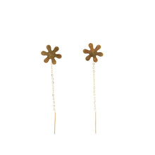 Load image into Gallery viewer, 18K Yellow Gold Earrings Threader Drop Snowflakes 0.33 grams 1.5 inches Very tiny - Rafant
