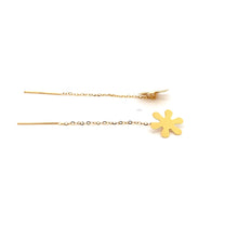 Load image into Gallery viewer, 18K Yellow Gold Earrings Threader Drop Snowflakes 0.33 grams 1.5 inches Very tiny - Rafant
