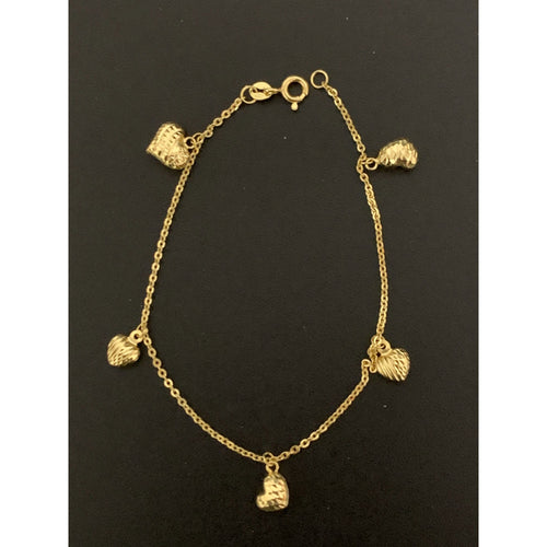18K Gold Bracelet Heart Charms 7.25 inches 1.94 grams - Rafant