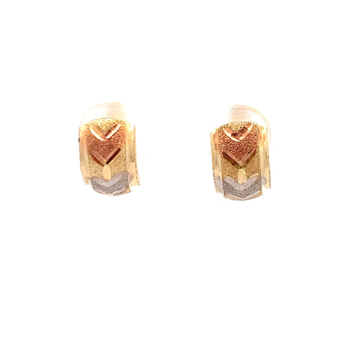 18K Gold Earrings French Clips Tri Color White Rose Yellow Gold - Rafant
