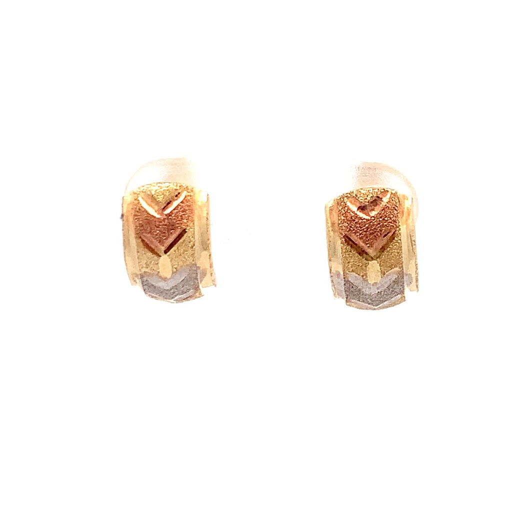 18K Gold Earrings French Clips Tri Color White Rose Yellow Gold - Rafant