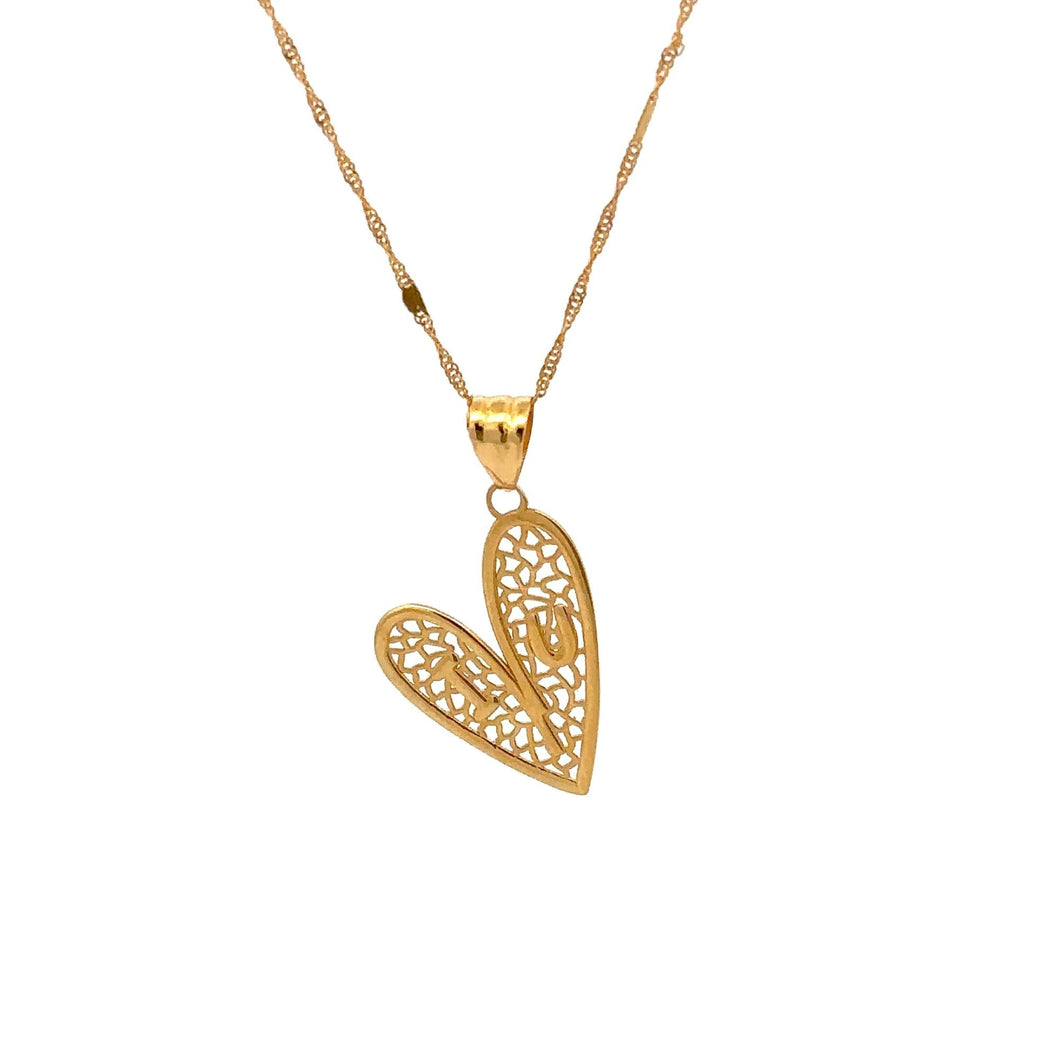 18K Gold Necklace Chain 17.75 inches Pendant Heart 1.21 grams - Rafant