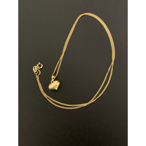 18K Gold Necklace Chain 18 inches with Puffed Heart Pendant 1.20grams - Rafant