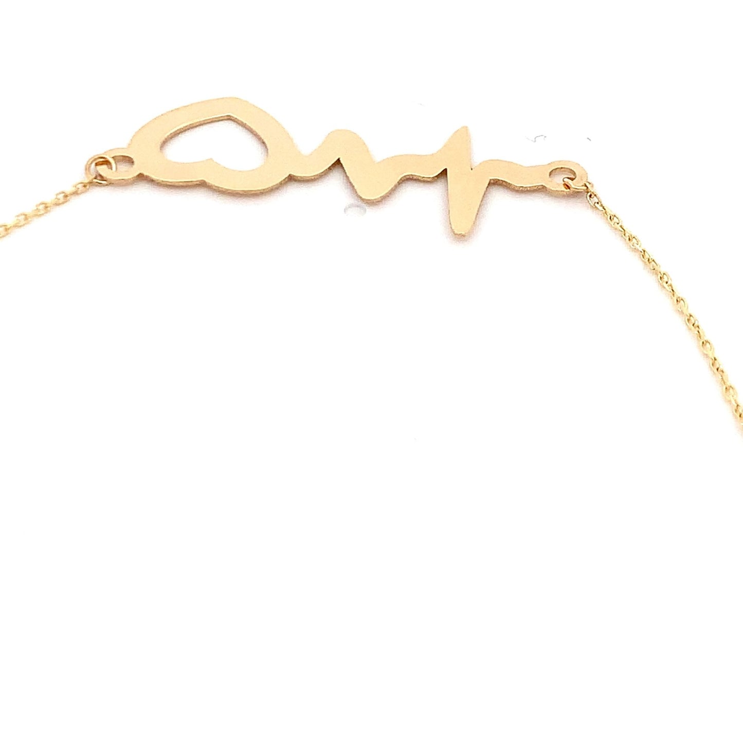 18K Yellow Gold Necklace Chain Heart beat 15 inches 2.59 grams - Rafant