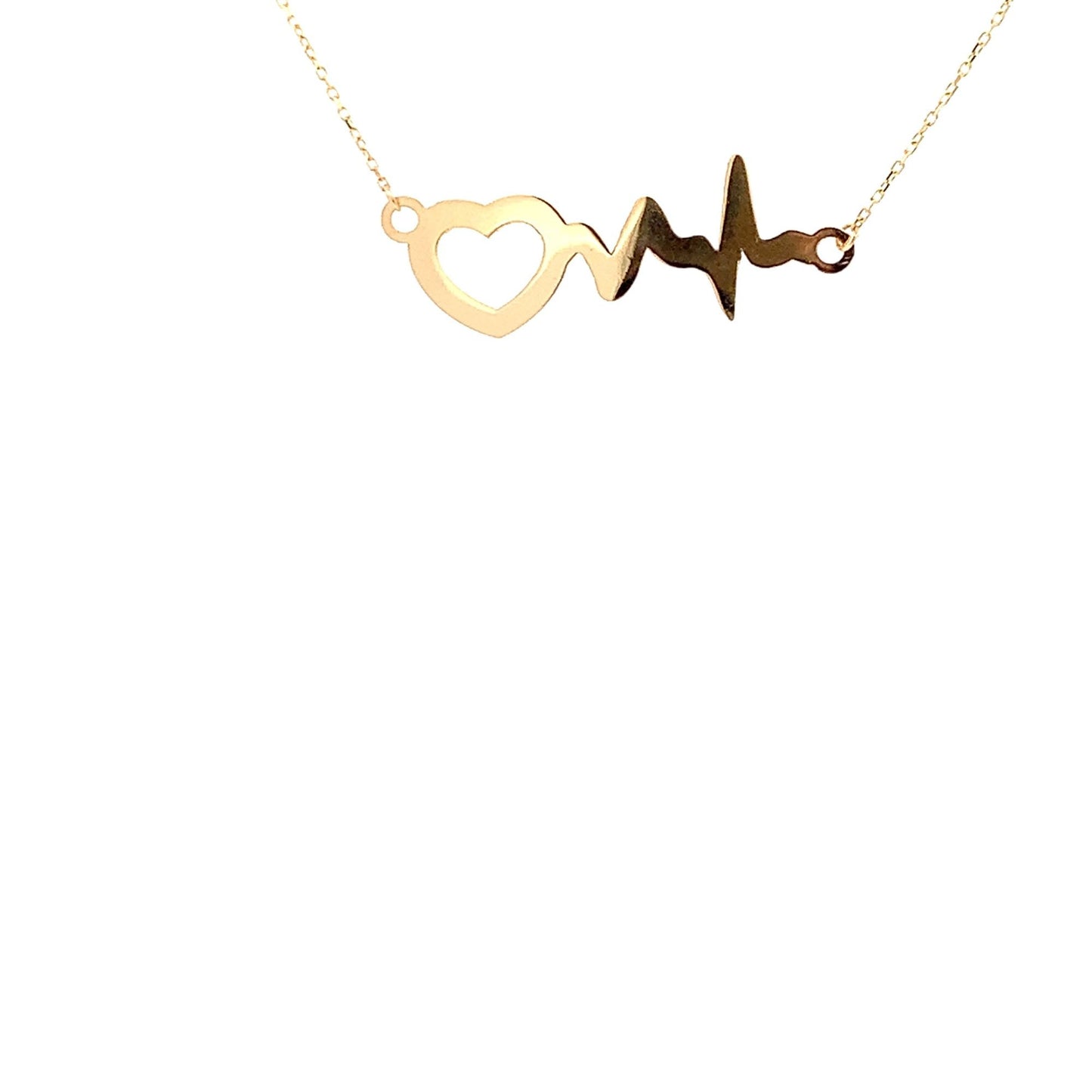 18K Yellow Gold Necklace Chain Heart beat 15 inches 2.59 grams - Rafant