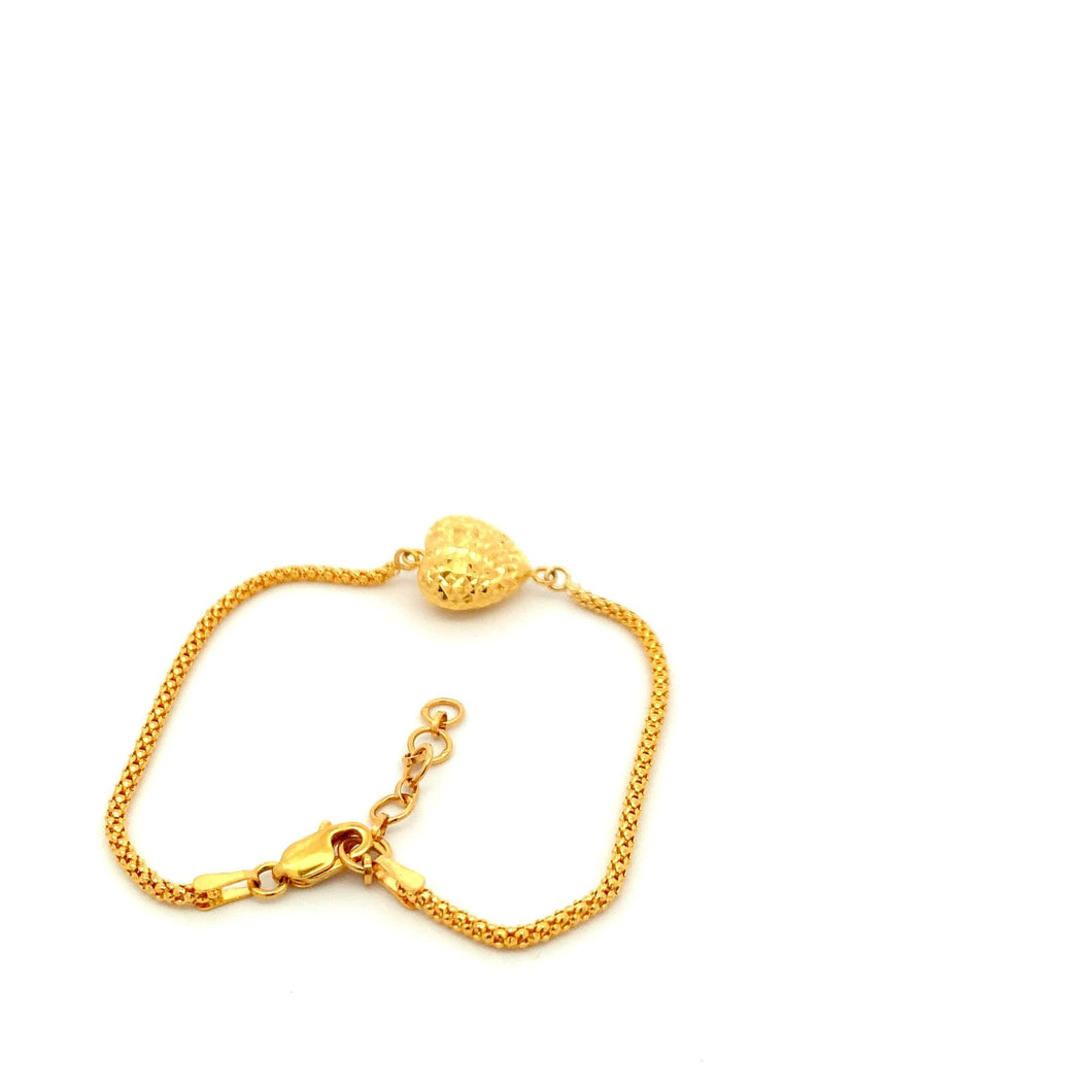21K Gold Bracelet Puffed Heart Size 6.5 inches plus One Inch Extension - Rafant