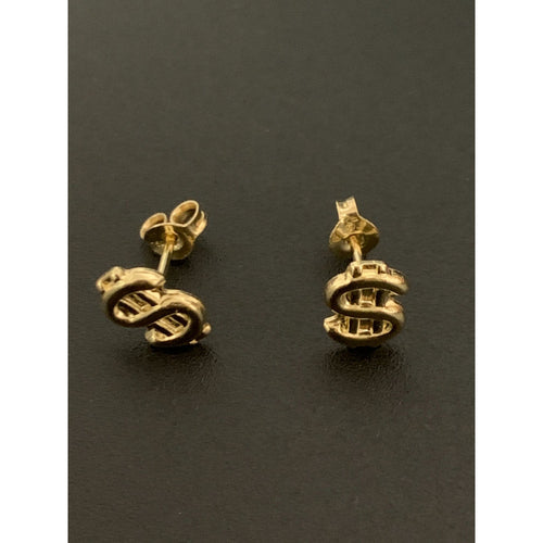 18K Gold Earrings Stud Dollar Signs 1.46 grams - Rafant