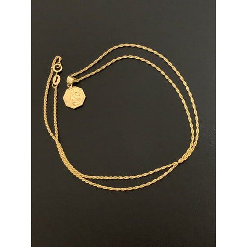 18K Gold Necklace Chain 18.25 inches with Sacred Heart Mother Mary Jesus Pendant 1.95 grams - Rafant