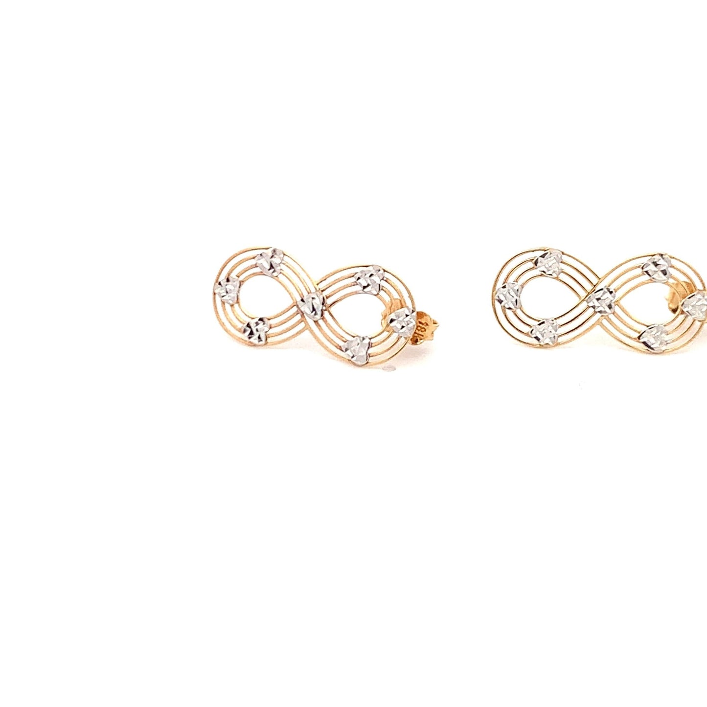 18K Gold Earrings Infinity Post White Yellow Gold 2.12 grams - Rafant