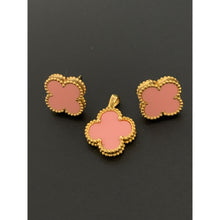 Load image into Gallery viewer, 18K Gold Earrings Pendant Clover Flower Pink Rose Quartz 3.27 grams - Rafant
