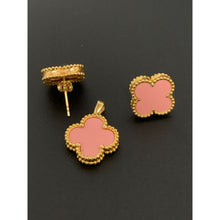 Load image into Gallery viewer, 18K Gold Earrings Pendant Clover Flower Pink Rose Quartz 3.27 grams - Rafant
