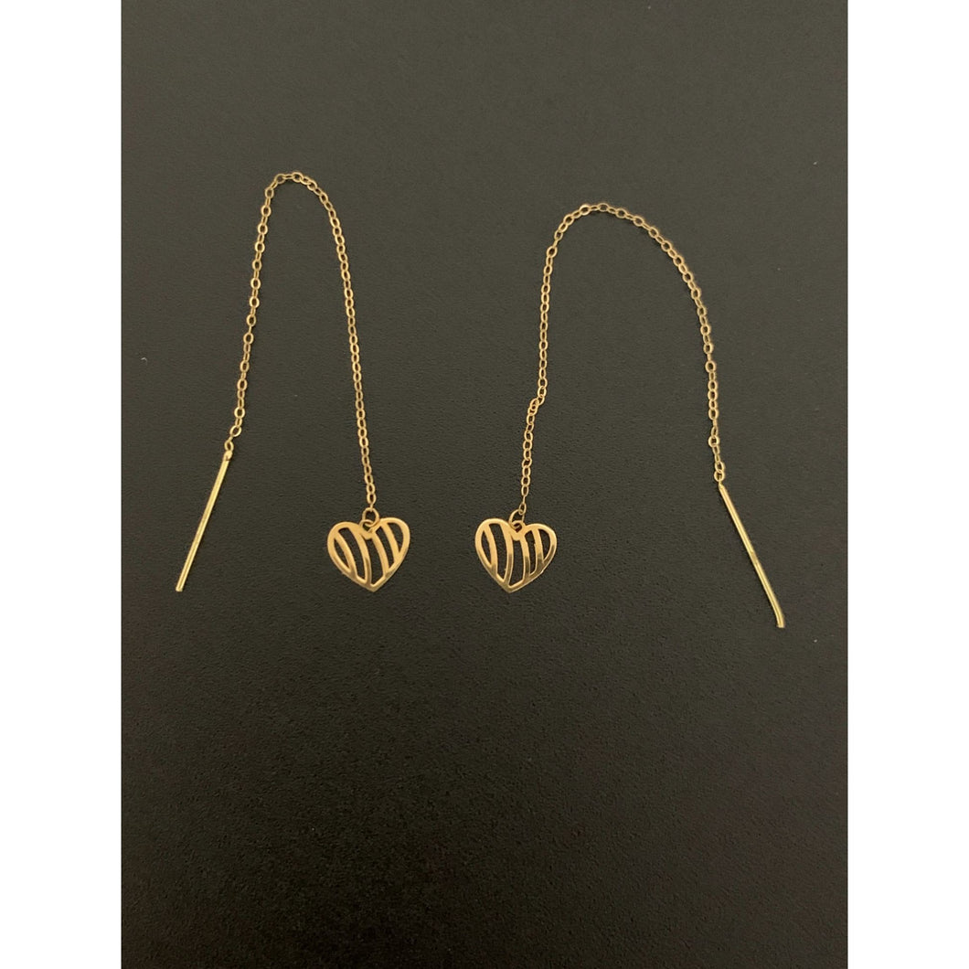 18K Gold Earrings Threader Heart 0.68 grams - Rafant