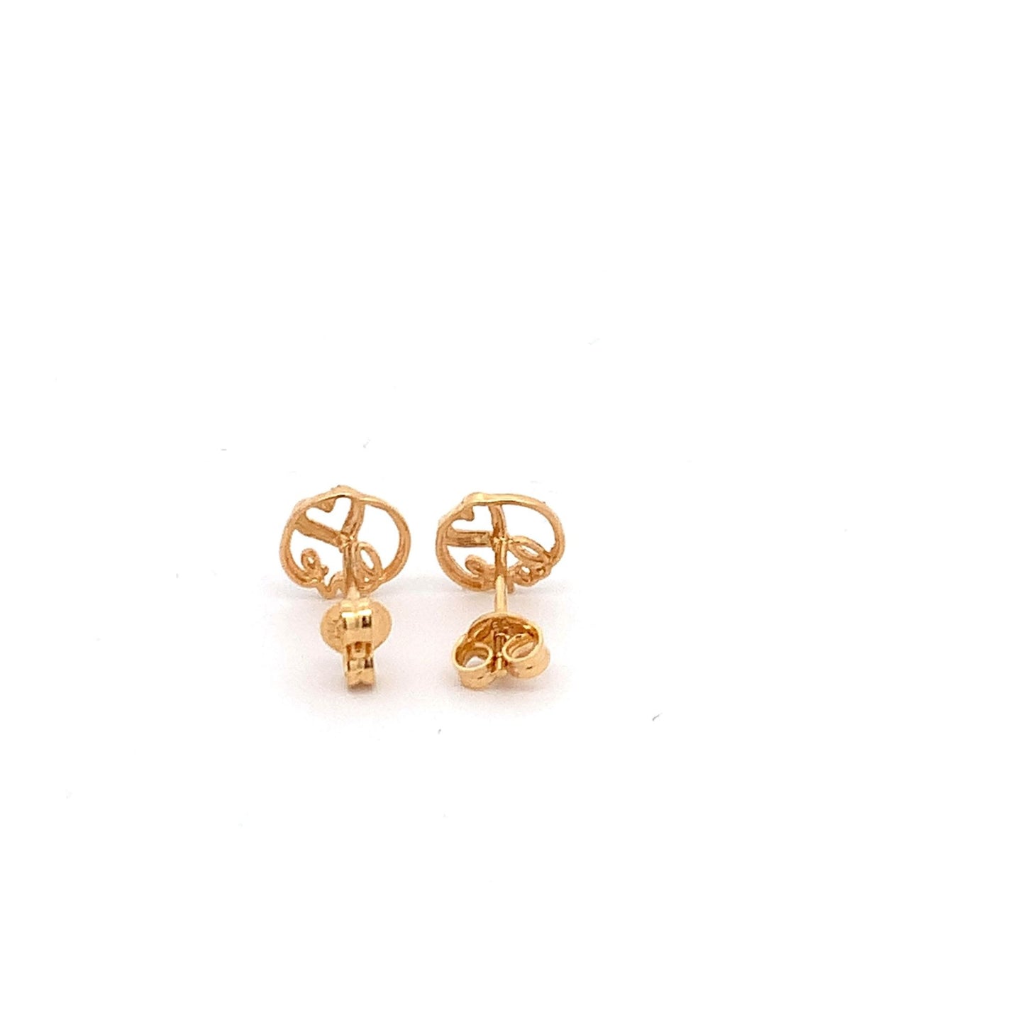 18K Yellow Gold Earrings Stud Love Heart Tiny 1.26 grams - Rafant