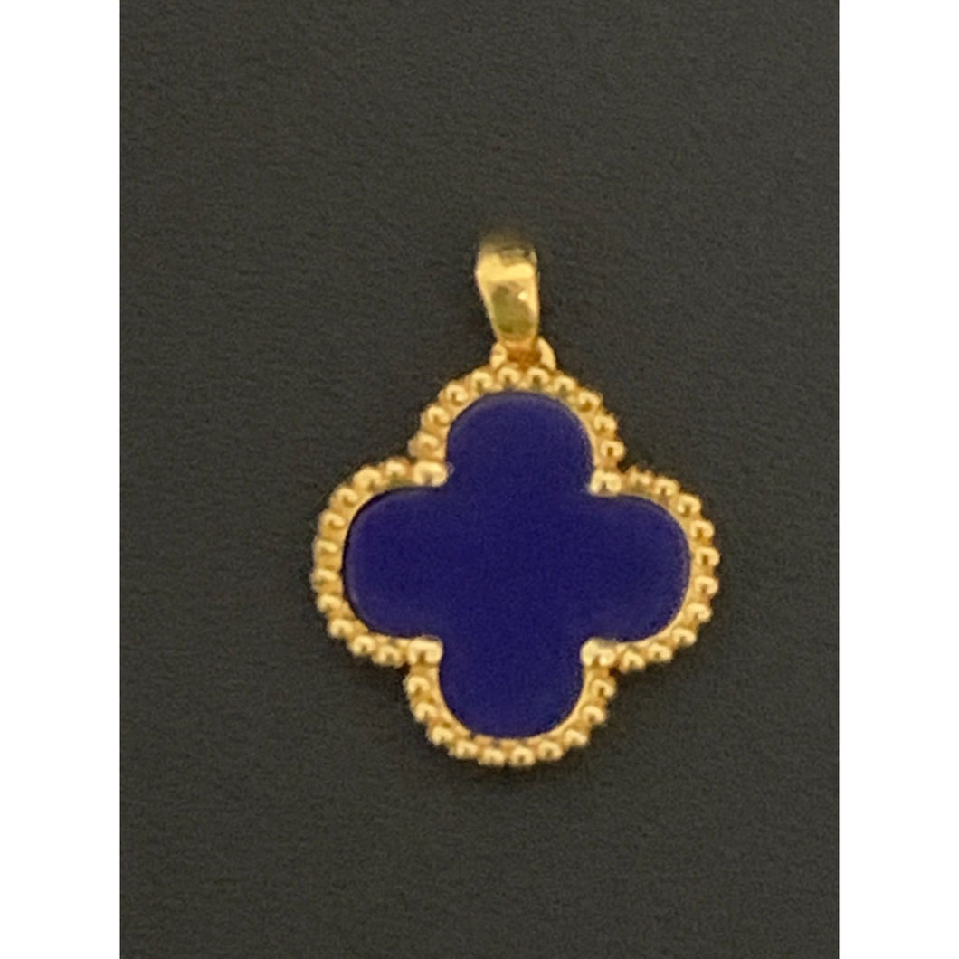 18K Gold Pendant Blue Lapis Clover Flower Pendant 1.20 grams - Rafant