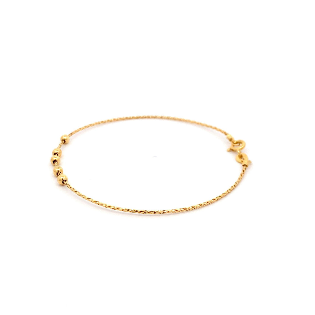 18K Yellow Gold Bracelet Soft Bangle Beads Size 6.75 inches - Rafant