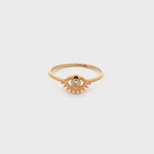 Load and play video in Gallery viewer, 18K Yellow Gold Ring Cubic Zirconia Evil Eye Size 4.5
