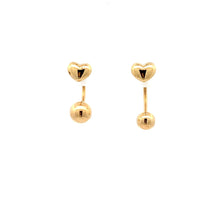 Load image into Gallery viewer, 18K Yellow Gold Earrings Hoops Hearts Dangle 1.36 grams Mismatch Different Sizes - Rafant
