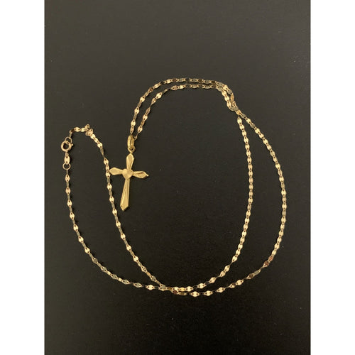 18K Gold Necklace Chain 17.75 inches with Cross Pendant 1.69 grams - Rafant