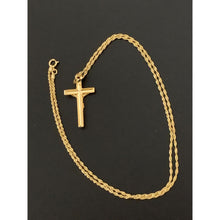 Load image into Gallery viewer, 18K Gold Necklace Chain Rope 17.50 inches with Cross Pendant 1.64 grams with Defects Chain Kinks - Rafant
