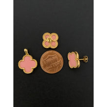 Load image into Gallery viewer, 18K Gold Earrings Pendant Clover Flower Pink Rose Quartz 3.27 grams - Rafant
